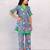 Blue Printed Floral Cotton Top and Pant Set for Girls
