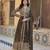 Olive green faux georgette straight-cut suit with heavy embroidery     stitched salwar suit