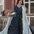 Navy blue faux blooming anarkali gown with zari & sequin embroidery and mint dupatta     fully stitched festive wear