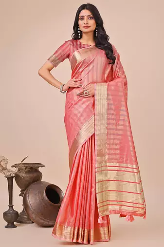 Orange organza Woven traditonal wear saree