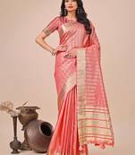 Orange organza Woven traditonal wear saree