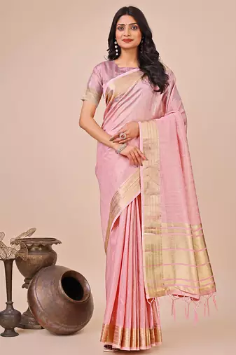 Pink color organza fabric wevon designer traditonal wear saree