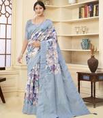 Aqua blue color wevon jacquard with printed rich silk fabric stylish ceremonial saree