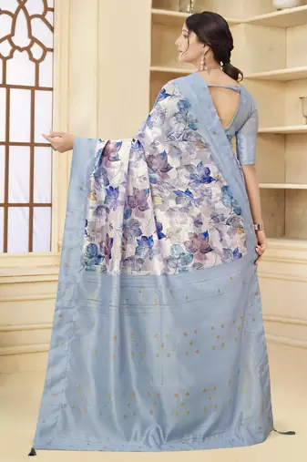Aqua blue wevon jacquard with printed rich silk blend stylish ceremonial saree