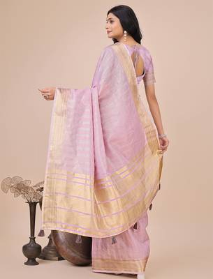 Purple color organza fabric wevon traditonal wear saree 2