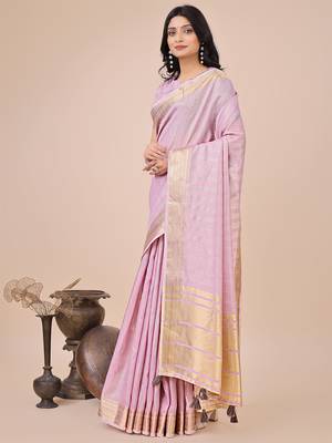 Purple color organza fabric wevon traditonal wear saree 3