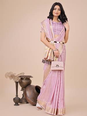 Purple color organza fabric wevon traditonal wear saree 4