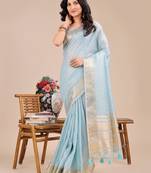 Sky blue color organza fabric wevon designer traditonal wear saree