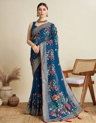 BlueWoven with table printed cotton saree 1