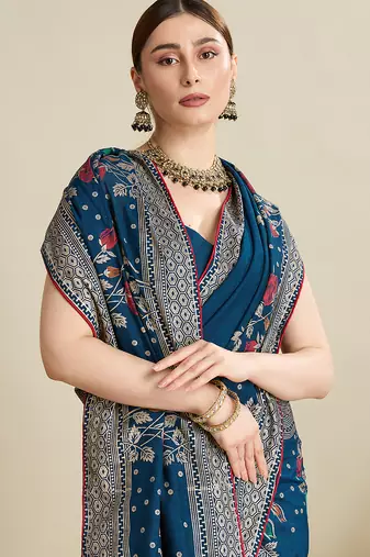 BlueWoven with table printed cotton saree