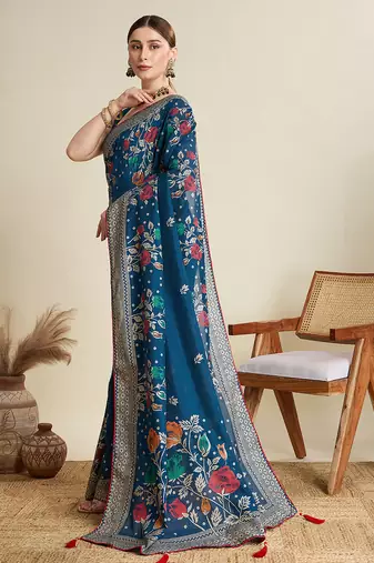 BlueWoven with table printed cotton saree