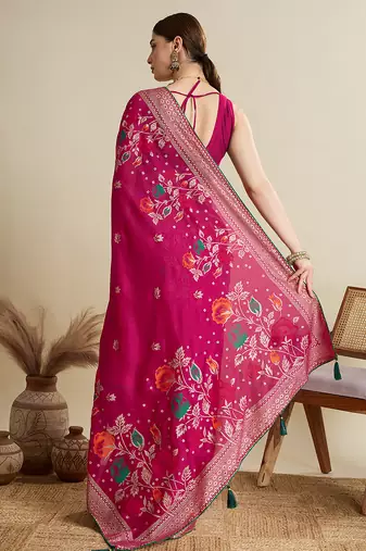 Pink blended cotton wevon with table printed sober fancy saree