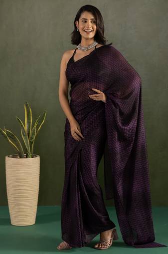Purple chiffon ready to wear saree