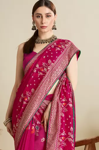 Pink blended cotton wevon with table printed sober fancy saree
