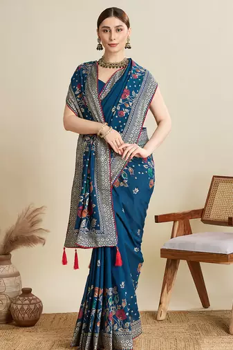 BlueWoven with table printed cotton saree