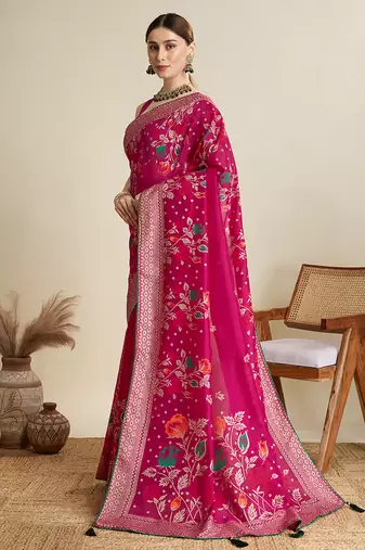 Pink blended cotton wevon with table printed sober fancy saree