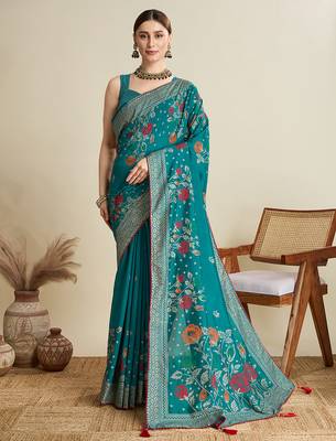 Rama blended cotton wevon with table printed sober fancy saree 1