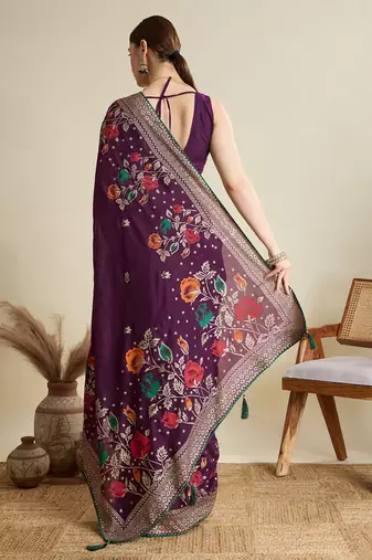 Wine blended cotton wevon with table printed sober fancy saree