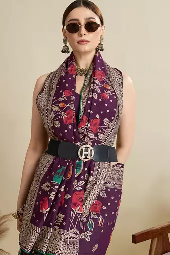 Wine blended cotton wevon with table printed sober fancy saree