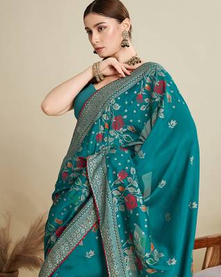 Rama blended cotton wevon with table printed sober fancy saree 3