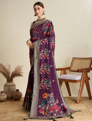 Wine blended cotton wevon with table printed sober fancy saree 4