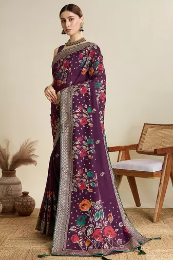 Wine blended cotton wevon with table printed sober fancy saree