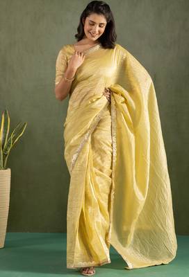 ready made yellow chiffon saree graceful style saree 1