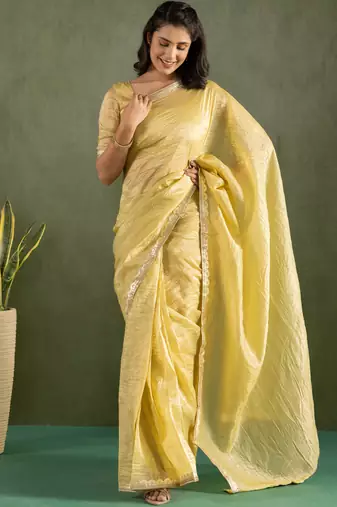 Yellow color chiffon fabric ready to wear saree for graceful bollywood style saree