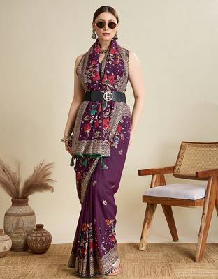 Wine blended cotton wevon with table printed sober fancy saree 5