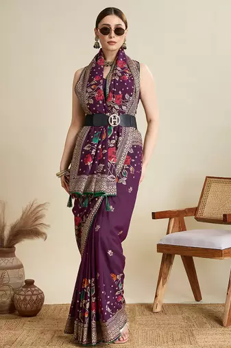 Wine blended cotton wevon with table printed sober fancy saree