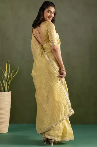 ready made yellow chiffon saree graceful style saree