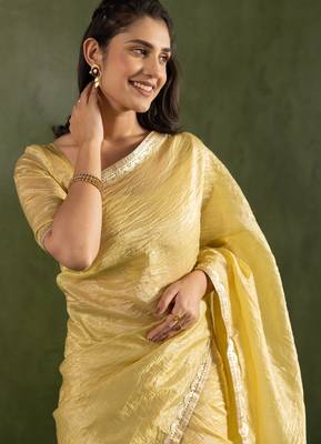 ready made yellow chiffon saree graceful style saree 3