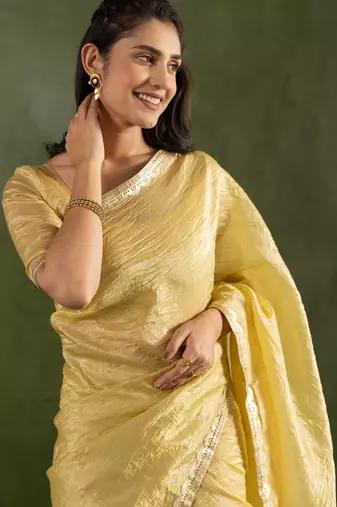 ready made yellow chiffon saree graceful style saree