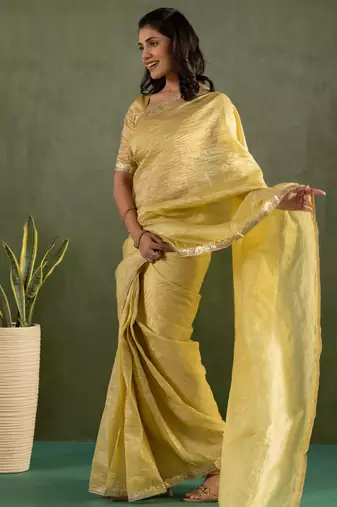 ready made yellow chiffon saree graceful style saree