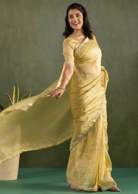ready made yellow chiffon saree graceful style saree 5