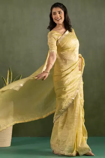 ready made yellow chiffon saree graceful style saree