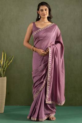 pre draped purple chiffon saree graceful style saree 1