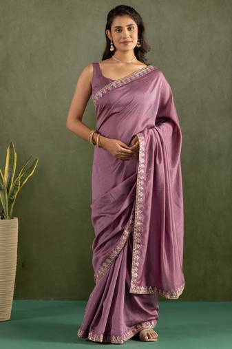 Purple color chiffon fabric ready to wear saree for graceful bollywood style saree