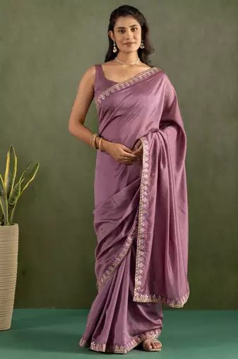 Purple color chiffon fabric ready to wear saree for graceful bollywood style saree