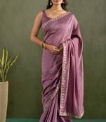 ready to wear purple color chiffon fabric saree for graceful bollywood style saree