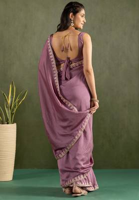 pre draped purple chiffon saree graceful style saree 2