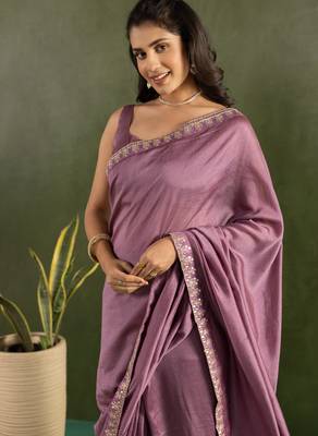 pre draped purple chiffon saree graceful style saree 3