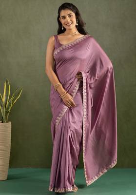 pre draped purple chiffon saree graceful style saree 4