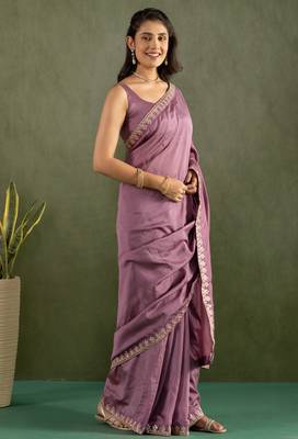 pre draped purple chiffon saree graceful style saree 5