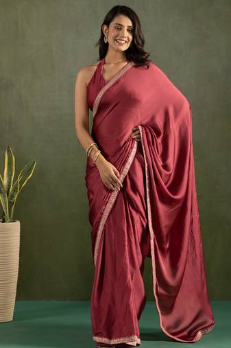 Maroon color chiffon fabric ready to wear saree for graceful bollywood style saree
