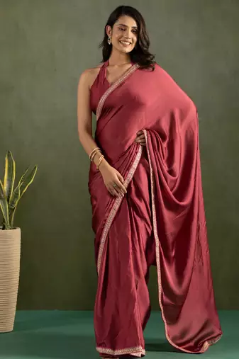 Maroon color chiffon fabric ready to wear saree for graceful bollywood style saree