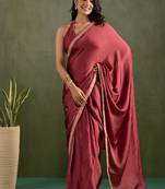ready to wear maroon color chiffon fabric saree for graceful bollywood style saree