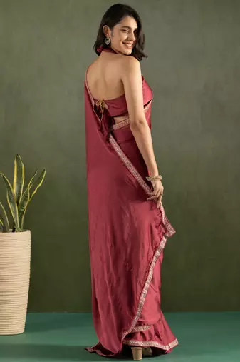 ready to wear maroon chiffon saree graceful style saree