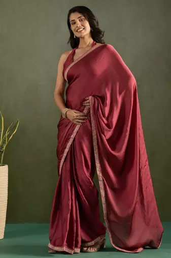 ready to wear maroon chiffon saree graceful style saree