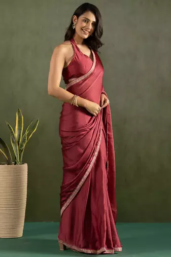 ready to wear maroon chiffon saree graceful style saree